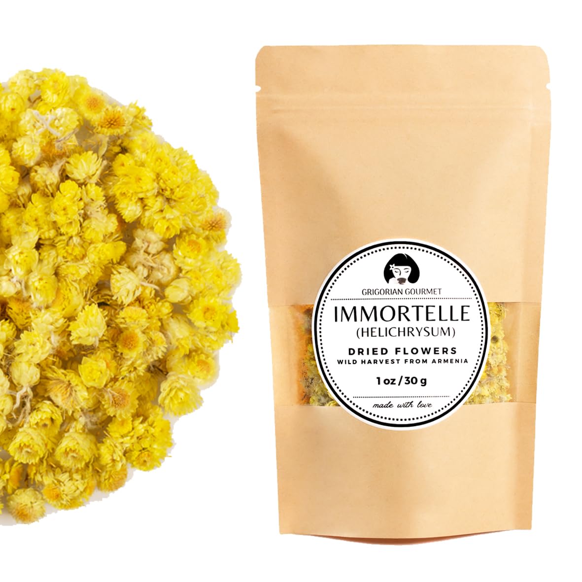 Immortelle (Helichrysum Pallasii) 1 OZ (30g) Loose Herbal Tea | Wild-Harvested from the Mountains of Armenia | Natural Detox, Anti-Aging, and Wellness Support | Relaxation & Vitality