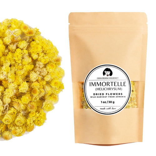 Immortelle (Helichrysum Pallasii) 1 OZ (30g) Loose Herbal Tea | Wild-Harvested from the Mountains of Armenia | Natural Detox, Anti-Aging, and Wellness Support | Relaxation & Vitality