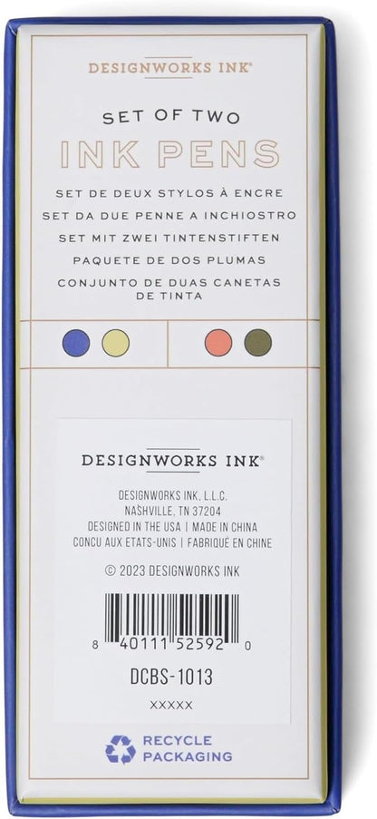 DesignWorks Ink Color Block Pens – Set of 2 Metal Ballpoint Pens with Matte Finish & Gold Accents for Journaling, Smooth Writing & Stationery, 0.7MM Ultra Fine Point – Cobalt Blue & Army Green