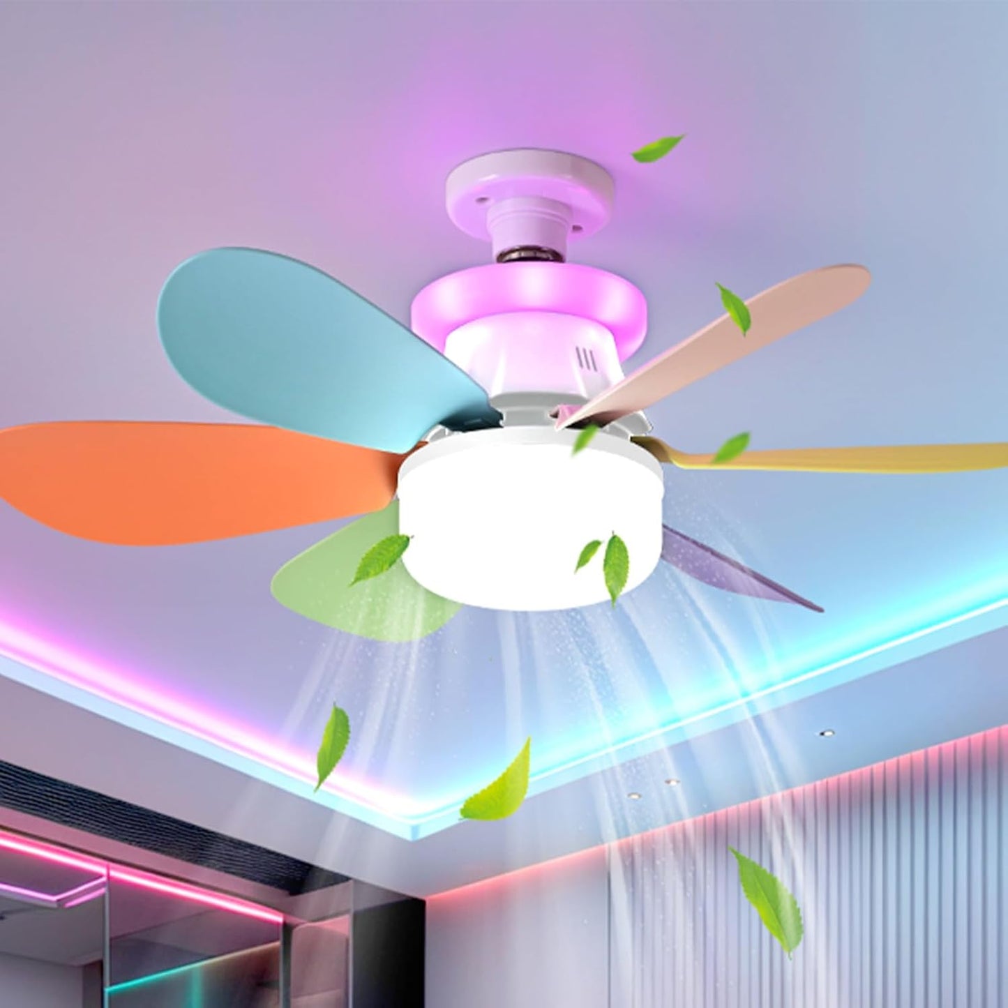 Generico Smart Ceiling Fans with Lights, Mute Rgb Dimmable Led Ceiling Light Fixture, 52x18.5cm, 3-Speed E27 Screw Mouth, Removable Lamp Design, for Kids' Room and Home Lighting