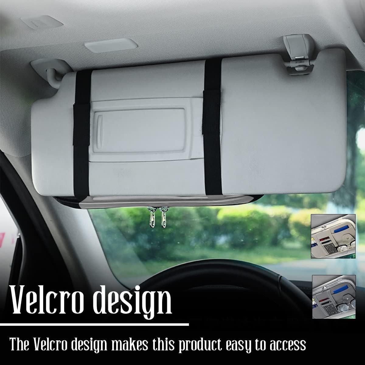 Car Sun Visor Organizer, Sunglass Holder and Storage Pocket, Card Cash Pouch with Multi-Pocket Net Zipper, Case Bag for License Pen Key, Auto Interior Accessories for Truck, SUV, Van (Gray)