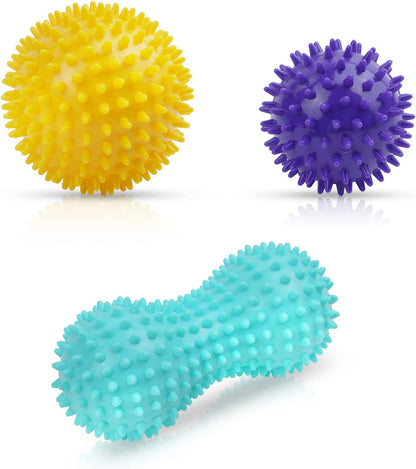 URAQT Spiky Massage Ball, 3 Pack Hard Spiky Massage Ball Roller Set, Professional Physical Therapy Massage Balls for Myofascial Release, Trigger Point Deep Tissue Massage, Plantar Fasciitis Recovery