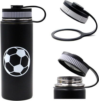 18 oz Soccer Water Bottle, Thermo Cup Sports Flask with 2 Lids, BPA-Free 18/8 Stainless Steel Leak Proof Travel Tumbler Double Wall Vacuum Insulated Water Bottles, Soccer Stuff Gifts for Boys Girls