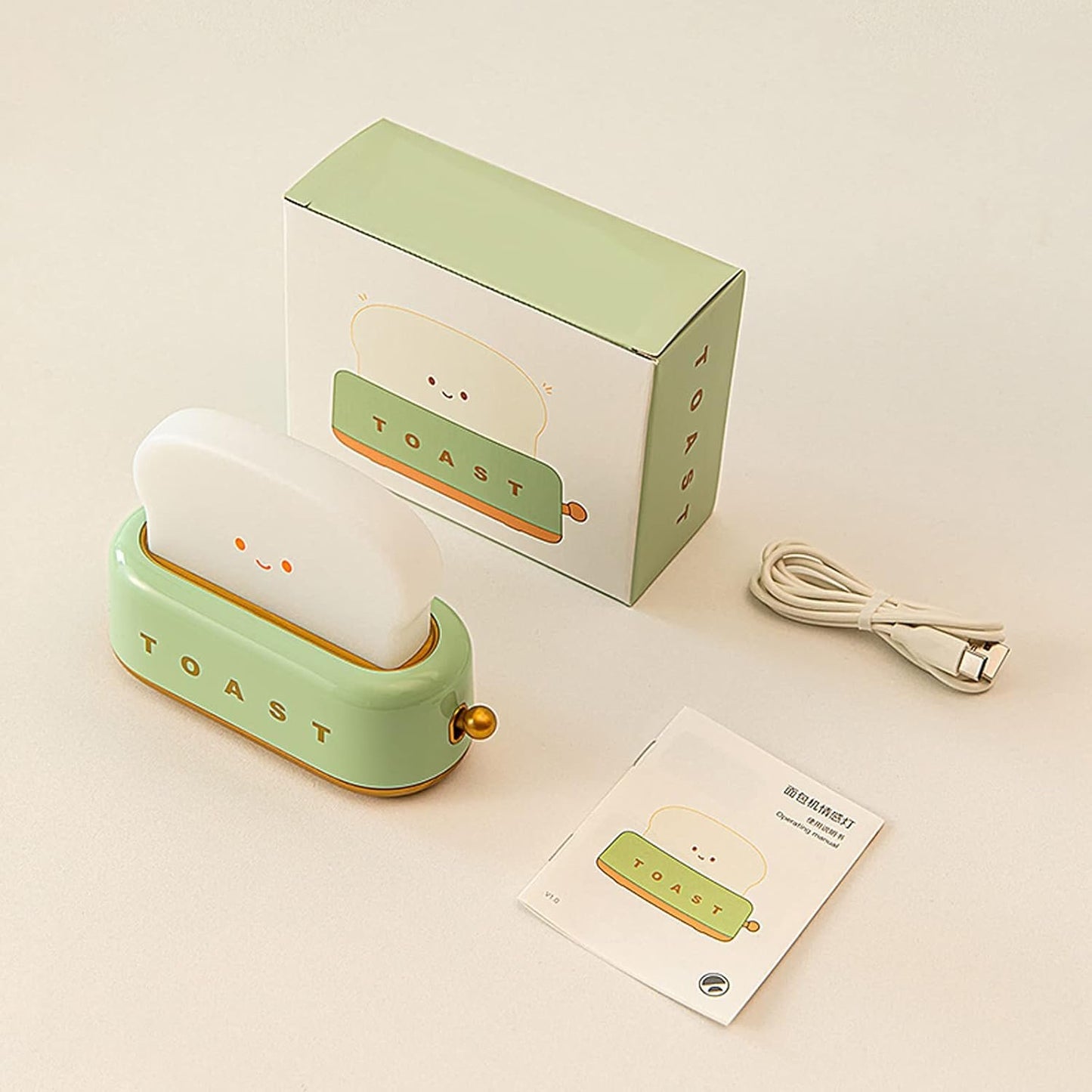 DEALFUN Smiling Toast Bread Toaster Night Light Lamp,Rechargeable Small Beside Lamp in Cute Shape for Room Decor,Bedroom,Bedside,Living Room,Dining,Desk Decoration Men,Women,Kids,Boys,Girls,(Green)