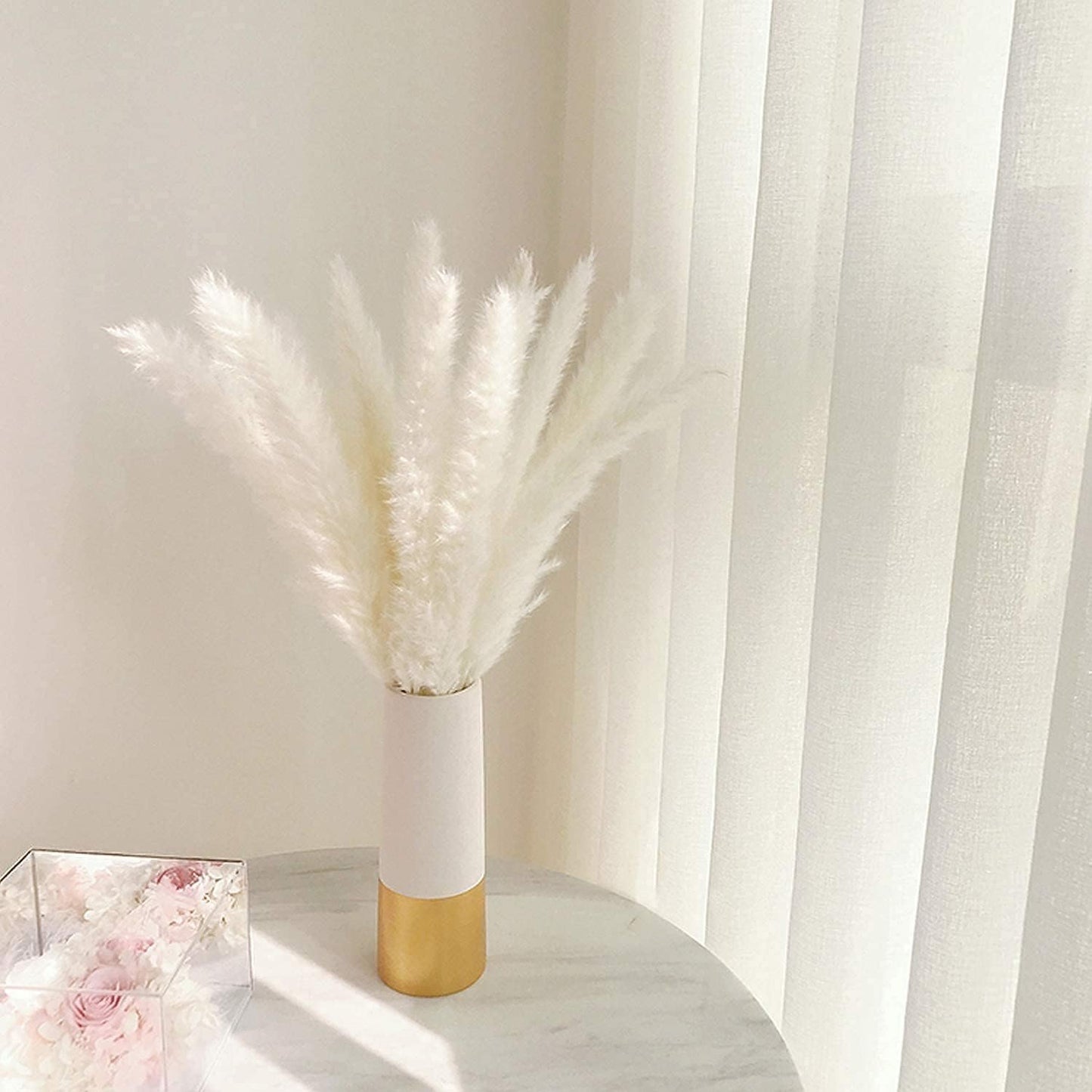 60 Pcs White Pampas Grass,17 inch/45 cm Natural Dried Pampas Grass Branches Decor for Home Kitchen Garden Party Photographing Flower Arrangement Vase Decor