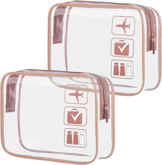 2 Pack TSA Approved Liquids Bags Pink Travel Toiletry Bag Waterproof Carry-on Toiletries Bag with Zipper Quart Size Clear Makeup Bag Cosmetic Bag for Women Men Airport Airline