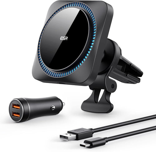 ESR for MagSafe Car Mount Charger with CryoBoost, Magnetic Wireless Car Charger Compatible with MagSafe Car Charger, for iPhone 16/15/14/13/12, S25, Fast Phone Cooling Charger Set, 36W QC 3.0 Adapter