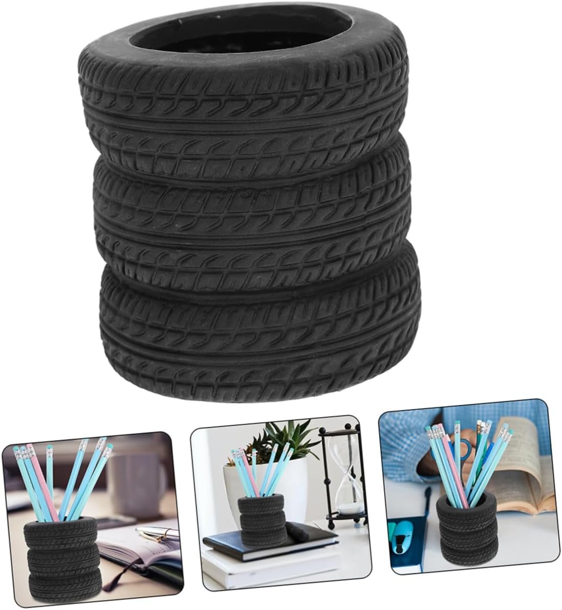 Angoily 2pcs Creative Tire Shaped Pen Holder Unique Desk Caddy for Office Organization Multi Functional Pencil Organizer Distinctive Design for Clutter Workspace for Stationery Storage
