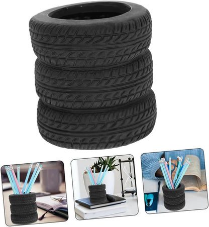 Angoily 2pcs Creative Tire Shaped Pen Holder Unique Desk Caddy for Office Organization Multi Functional Pencil Organizer Distinctive Design for Clutter Workspace for Stationery Storage