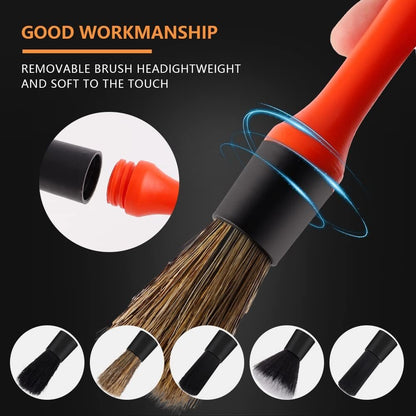 SPTA Car Detailing Brush Set – 5 Pieces with Different Hair and Mixed Plastic Handle – Cleaning Kit for Indoors, Outdoors, Wheels, Rims and Leather