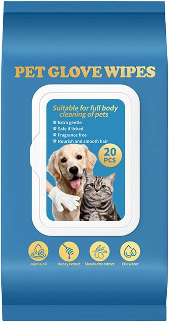Pet Glove Wipes,Cat Bathing Wipes 20X | Comfortable Waterless Washer Brush for Daily Care, Washing Grooming Bathing, Paw Hygiene