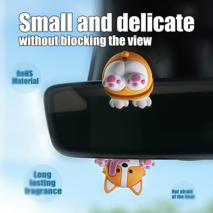 Kwak's Cute Swinging Dog Car Mirror Decor with Air Fresheners,Rearview Mirror Decorations Interior Accessories (yellow)