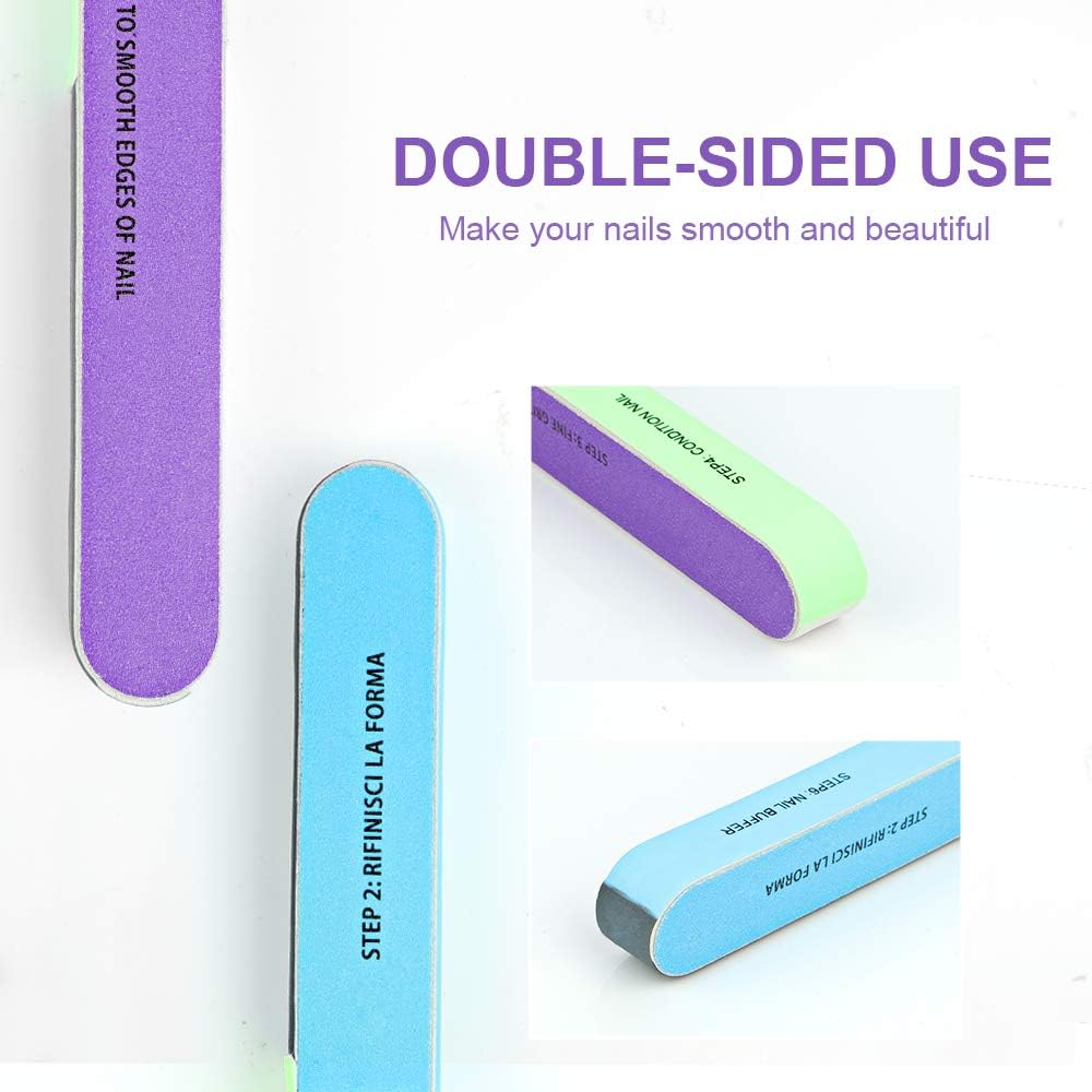 WOVTE Nail File Set, 11 Pcs Nail Files & Buffer Block, Fine Grit, White, EVA Material, Comes with Cuticle Nipper & Pusher