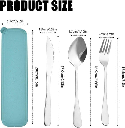 2 Pcs Travel Silverware Set with Case, Reusable Cutlery Set Spoon Knife Fork Lunch Box, Portable Stainless Steel Utensils Set for Camping Picnic Office