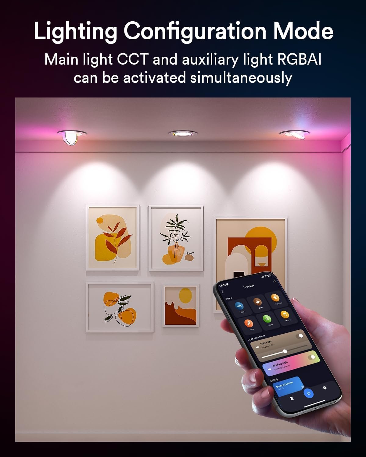 Lumary Smart Gimbal Recessed Lighting 4 Inch Pro, Dual-Controlled CCT Main & RGBAI Auxiliary WiFi LED Recessed Downlights, 270°+90° Adjustable Directional, Compatible with Alexa/Google, 4 Pack