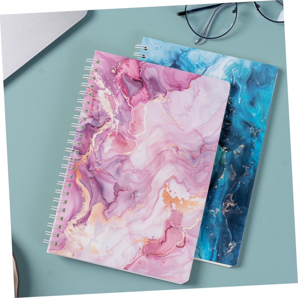 FONDOTIN 4pcs Spiral Planner Notebooks with Marble Design Pages Each Stylish College Ruled Notepad for Office School Supplies Durable Coil Binding Elegant Note Taking