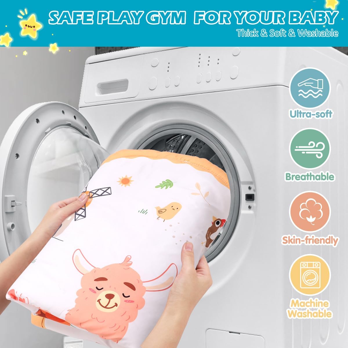 REMOKING Play Mat for Infant, Baby Play Gym for Tummy Time,Early Sensory Toys with Soft Rattles and Mirror, Newborn Toy for Baby Boy Girl 0-6-12-18 Months