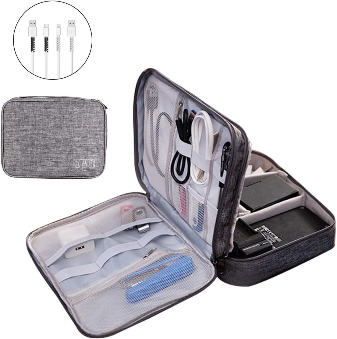 OrgaWise Travel Cable Organizer Accessories Case Cable Bag for Carry Camera, iPad and Memory Card with Set of 2 Data Lines Protect Set