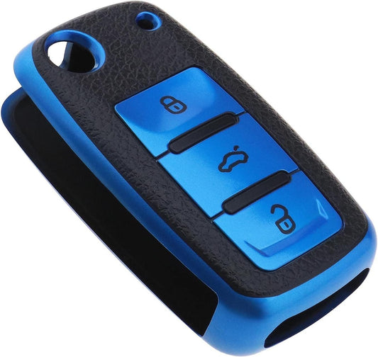 SING F LTD 3 Button Remote Car Key Case Shell Cover Flip Folding Key Protector Compatible with Altea Alhambra Fabia Citigo Automotive Interior Accessories Blue TPU