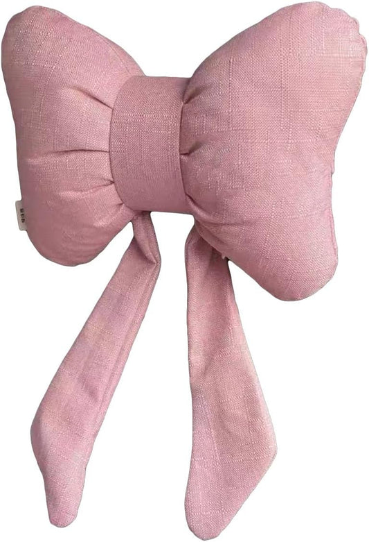 AIMALL Car Headrest Neck Pillow, Stylish Bow Design, Soft Cotton and Linen Fabric, Comfort Support for Head and Neck, Universal Fit, Black, Red or Pink, 11 x 8.6 Inches