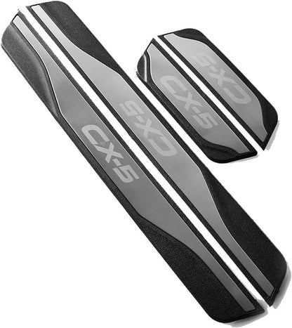 FEOYDS Stainless Door Sill Protector Kick Plate Entry Guard Kit for Mazda CX-5 2013-2025 Interior Accessory (Silver CX 5)