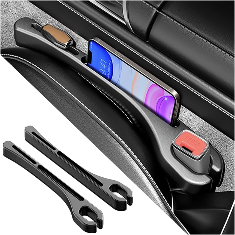 2PCS Upgrade Car Seat Gap Filler with Phone Holder,Multifunctional Car Gap Filler Car Seat Organizer for Avoiding Falling,Universal Car Interior Accessories Gap Filler for Car Seats (Black)