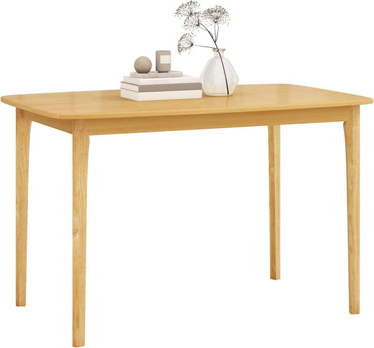 COSTWAY Dining Table, 48” Wooden Rectangular Kitchen Table with Solid Rubber Wood Legs, Spacious Tabletop, Modern Farmhouse Dinner Table for Kitchen, Dining Room, Restaurant