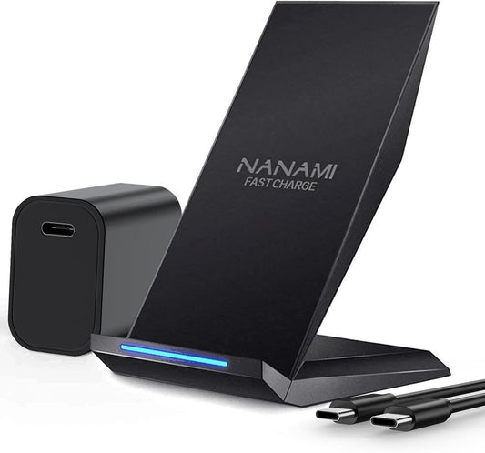 NANAMI Wireless Charger with Adapter, 15W Max Fast Charging, Qi Cordless Phone Charger Stand for iPhone 16/15 Pro Max/14/13/12/11/XS Max/XR/X/8, for Samsung Galaxy S25 S24 S23 Ultra S22 S21 S20 S9, LG
