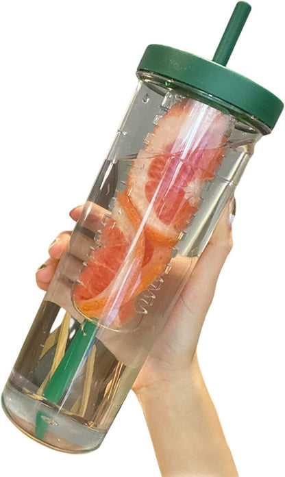 Water Bottle With Fruit Infuser Leak-Proof Infuser Water Bottle Clear 800ML Drinking Cup With Straw for Fruit Iced Coffee Bubble Tea Infuser Water Bottles Clear Water Bottle Drinking Cup With StrawWat