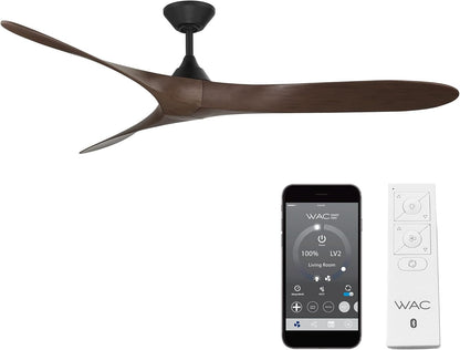 WAC Lighting Malibu Indoor and Outdoor 3-Blade Smart Home Ceiling Fan 70in Matte Black Dark Walnut with Remote Control works with Alexa and iOS or Android App