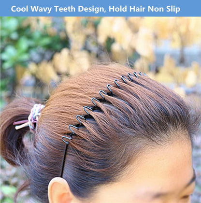 XINGZHE Metal Hair Band for Men Women's Hair Hoop Clips, Unisex Black Wavy Spring Headband for Men's Hair Accessories Bands Simple Elastic Non Slip Wide Headbands Headwear Bandeau for Outdoor Sporters