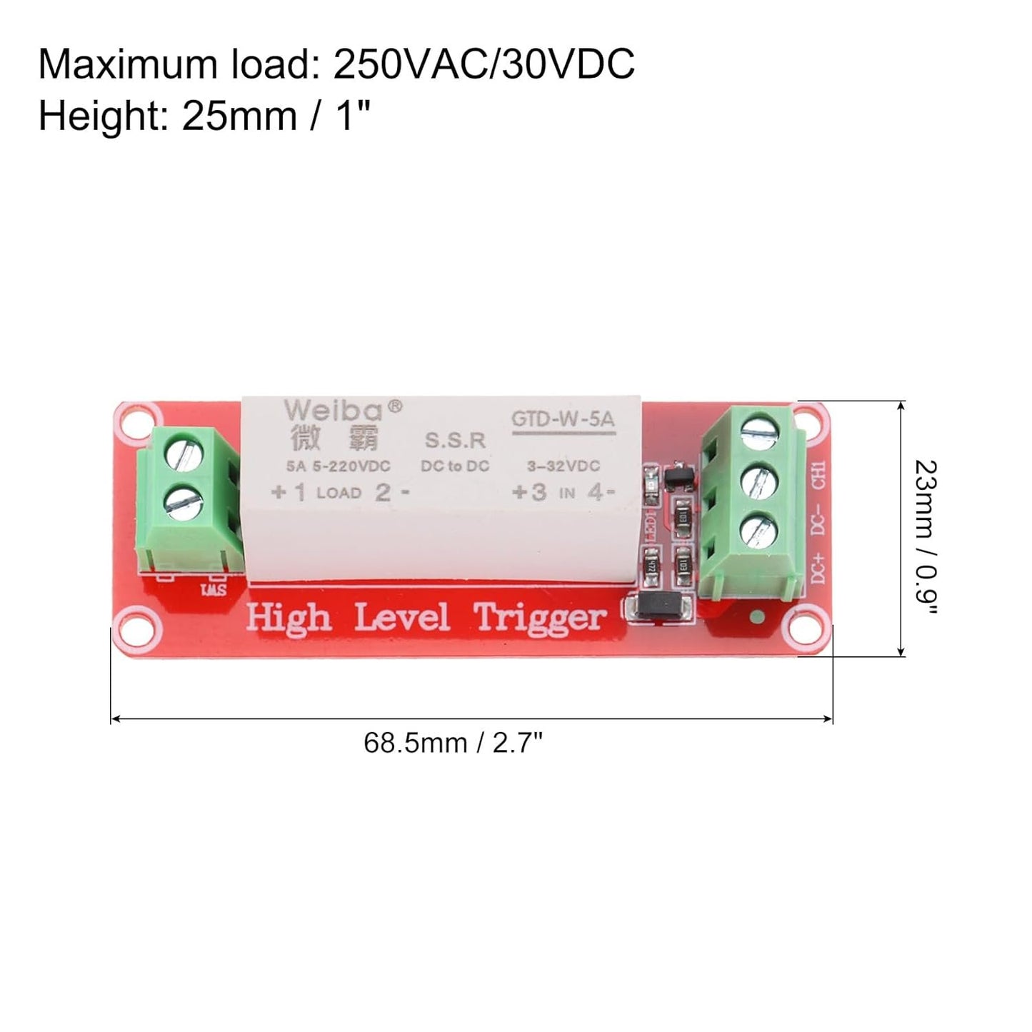 MECCANIXITY DC 3-32V 1 Channel Relay Module High Level Trigger for Electronics Industrial Home Automation