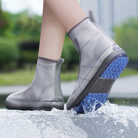 Waterproof Shoes Cover, Portable Non-Slip Rain Snow Boots Shoes Cover, Reusable Women Men TPE Rubber Sole Overshoes Protectors for Outdoor Cycling Travel （Grey）