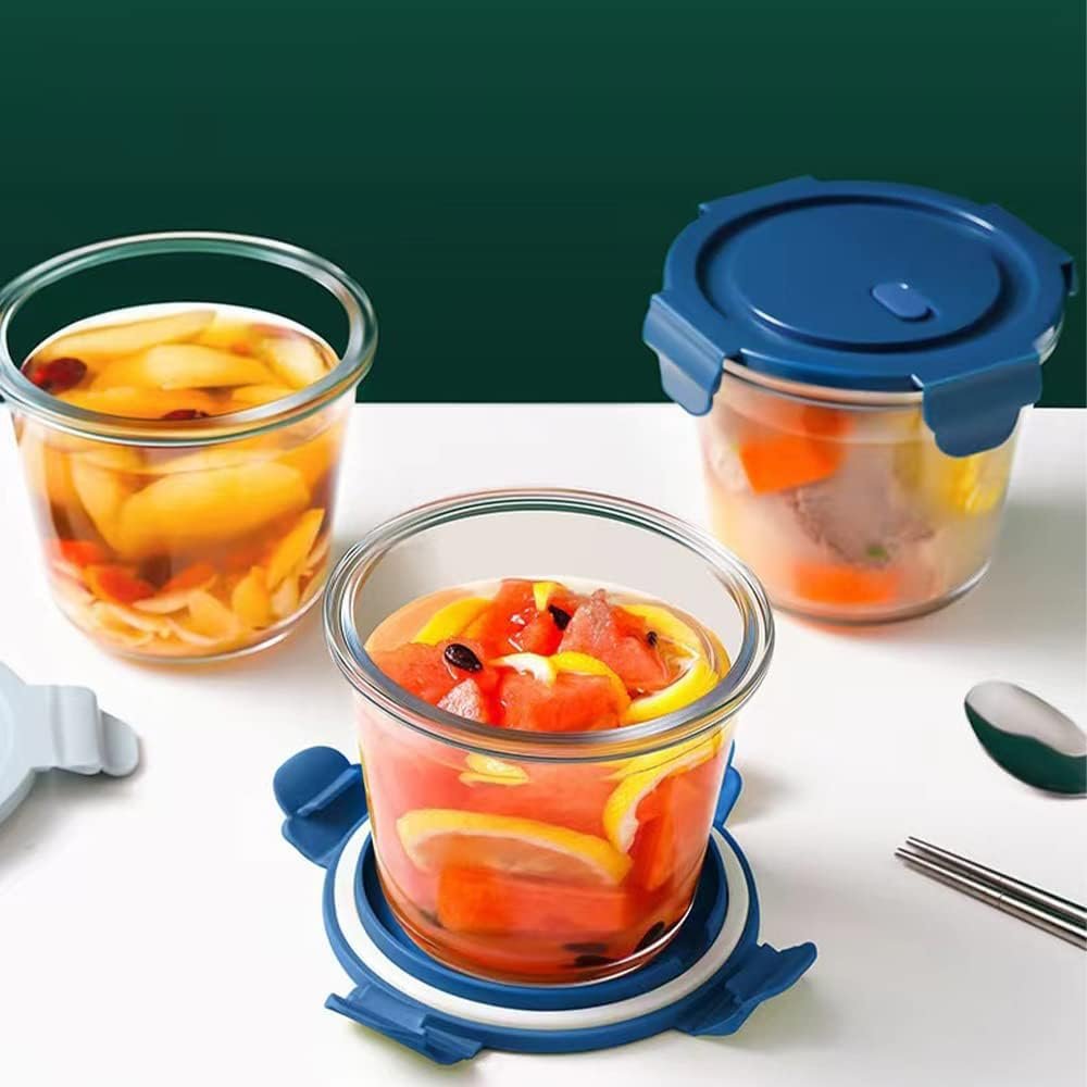 4 Pack Glass Meal Prep Containers with Airtight Lids, Leak-proof Soup Stew Food Storage & Meal Prep Container, Reusable Glass Soup Containers Overnight Oats Containers for Leftover, Soup, Fruit