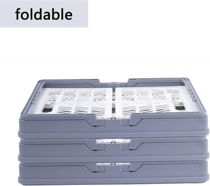3 Pack Collapsible Storage Crates with Handles, Stackable Folding Storage Crate Plastic Shopping Baskets for Kitchen Bathroom Grocery Car Trunk (14.76 x 9.8 x 8 inches)
