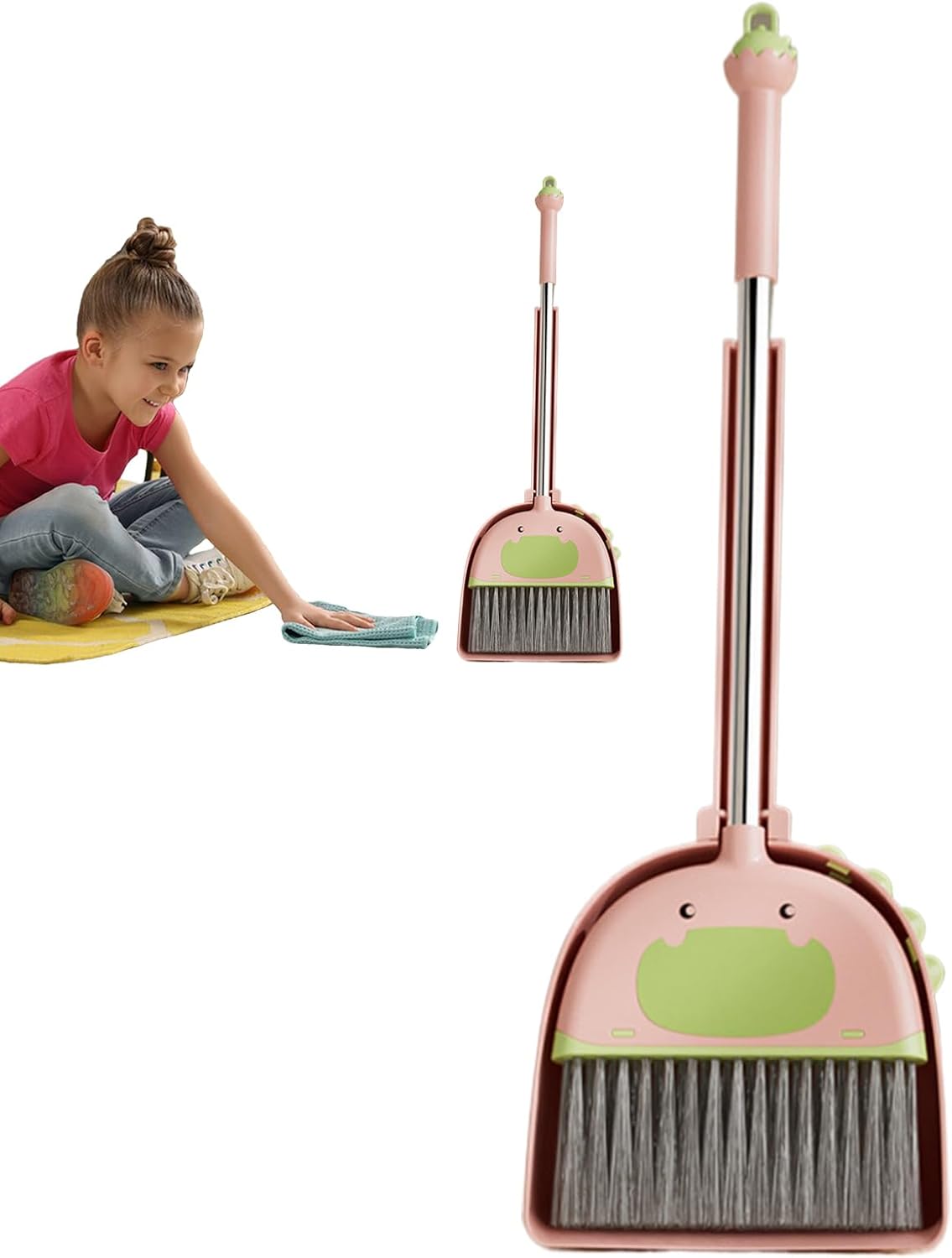 Kids Broom, Dustpan Set, Learning Toy, Sturdy Stainless Steel Handle, Lightweight PP Design, Fun Educational Cleaning Activity, Ideale per Preschool Boys and Girls