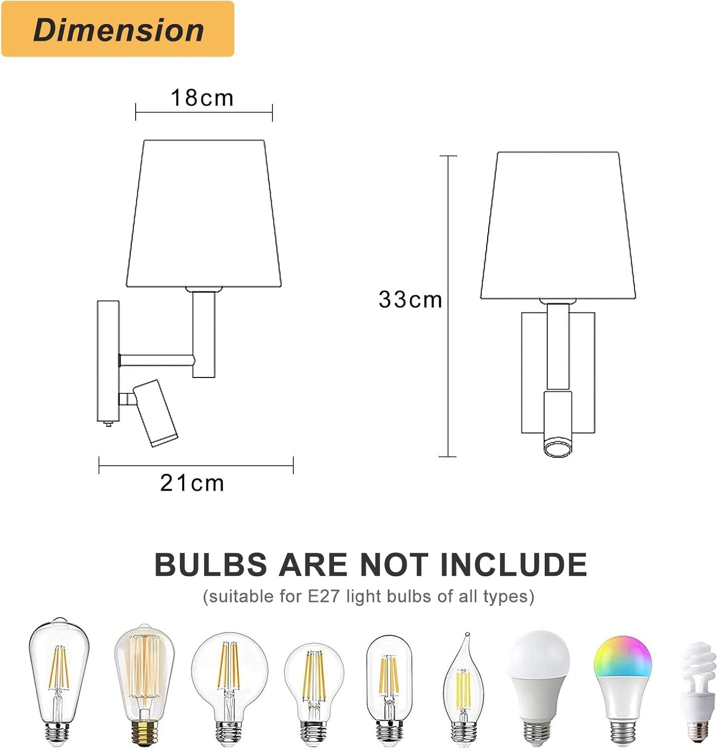 HARPER LIVING 1xE27/ES Up Down Wall Adjustable LED Reading Light, 1 USB Port and 2 On/Off Switches, Finish, Fabric (Cylinder Shade), Metal, Polished Chrome and White