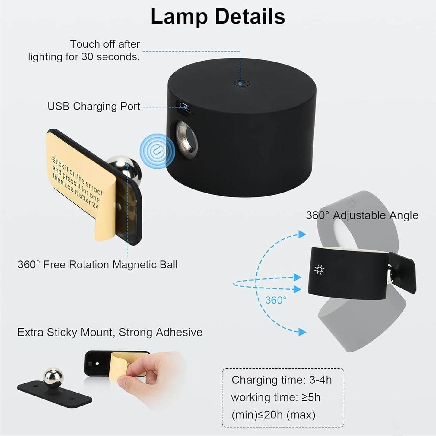 Lightess Smart LED Wall Sconce, Dimmable Wall Mounted Lamp with 3 Lighting & RGB & Ambiance Mode, APP & Touch Control, Rechargeable Wall Light Battery Operated, Cordless Wall Light for Reading Bedside