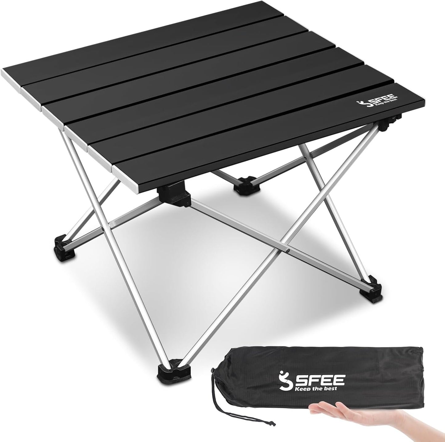 Sfee Folding Camping Table - Portable Table Pliante Camping Ultralight Aluminum Camp Table Lightweight Compact Roll Up Picnic Table for Outdoor Hiking BBQ Kitchen Fishing Beach with Carry Bag (Black)