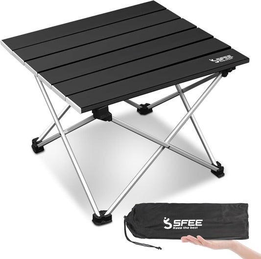 Sfee Folding Camping Table - Portable Table Pliante Camping Ultralight Aluminum Camp Table Lightweight Compact Roll Up Picnic Table for Outdoor Hiking BBQ Kitchen Fishing Beach with Carry Bag (Black)