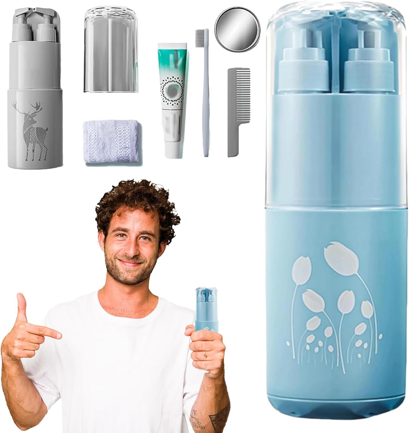 Travel Toiletry Cup Set, Multi-Functional Kit, Portable Travel Must-Haves, Compact Bathroom Organizer, Leak-Proof Containers, for Business Trip School Camping Use, 8.27 x 2.68 x 2.68 inches, blue