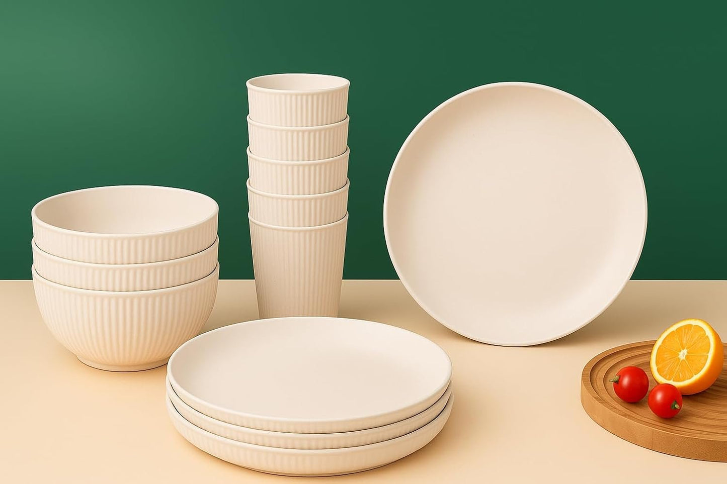 18 PCS Wheat Straw Dinnerware Sets Plates and Bowls Set Kitchen Cups Dinnerware sets for 6 Microwave and Dishwasher Safe Unbreakable Dinnerware Set Dish Set