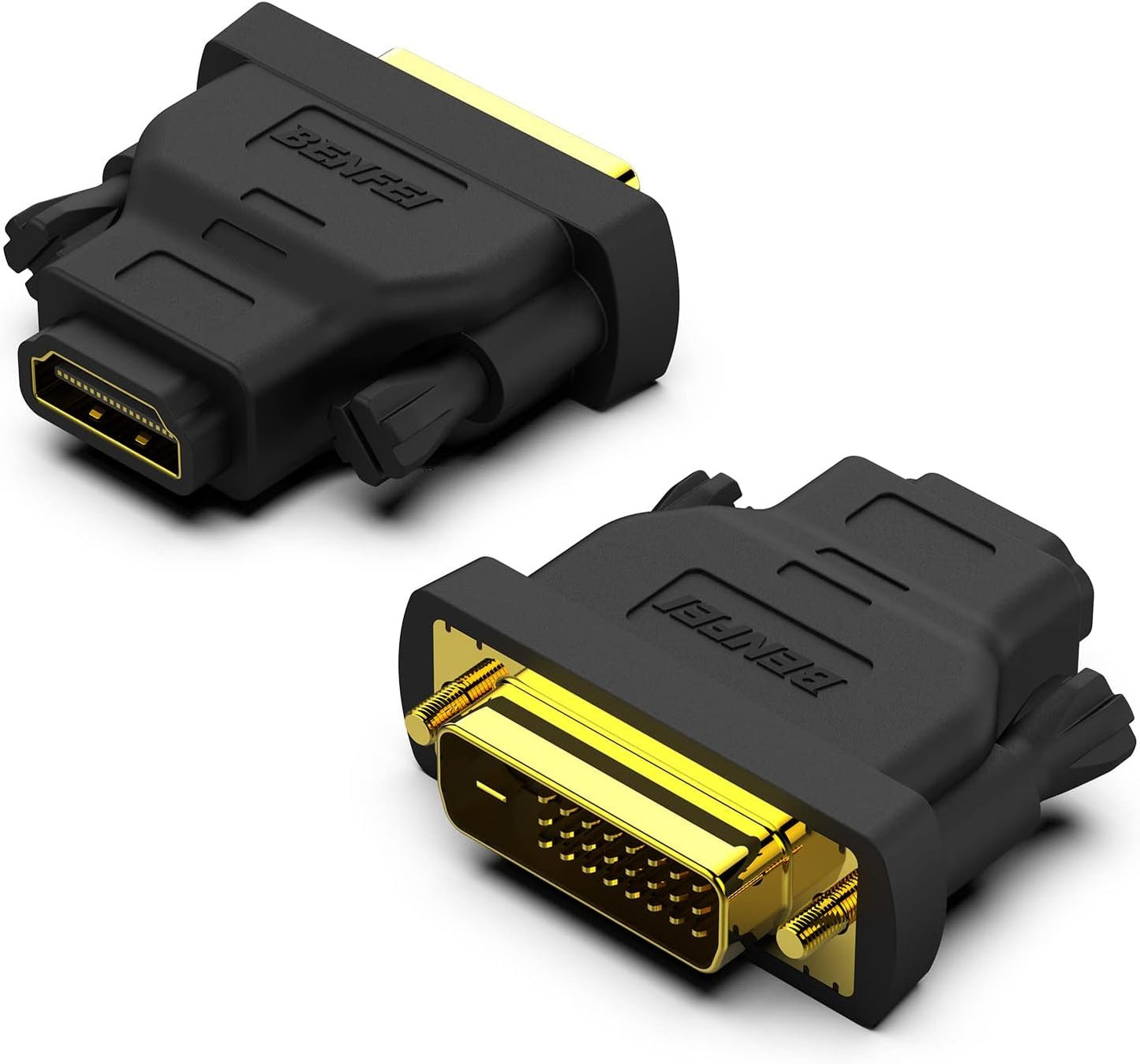 DVI to HDMI, BENFEI Bidirectional DVI (DVI-D) to HDMI Male to Female Adapter with Gold-Plated Cord 2 Pack