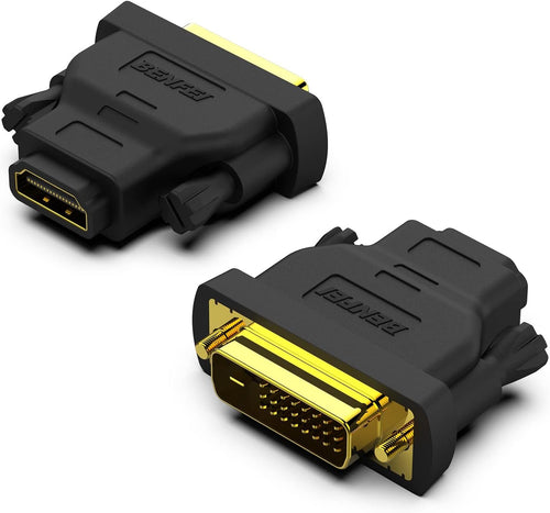DVI to HDMI, BENFEI Bidirectional DVI (DVI-D) to HDMI Male to Female Adapter with Gold-Plated Cord 2 Pack