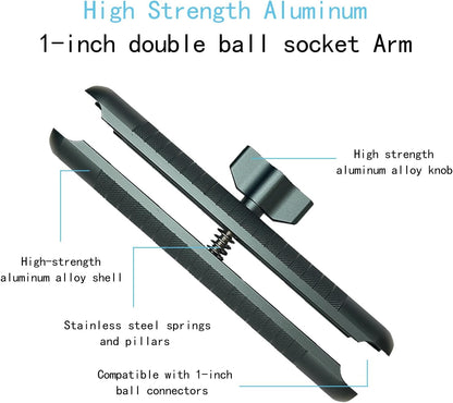 YIMINGYINUO Double Socket Arm Compatible with RAM Mounts B Size 1" Ball Components for Bike/Motorcycle/ATV Phone Mount, Emeralds (Long Arm)