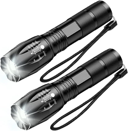 HYVCZP 1/2/3 Pack LED Torch,Super Bright Flashlight,5 Modes Adjustable Focus, Waterproof Lightweight Mini Handheld Torch for Camping, Home, Emergency, Hiking, Outdoor (2 Pack)