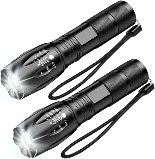 HYVCZP 1/2/3 Pack LED Torch,Super Bright Flashlight,5 Modes Adjustable Focus, Waterproof Lightweight Mini Handheld Torch for Camping, Home, Emergency, Hiking, Outdoor (2 Pack)