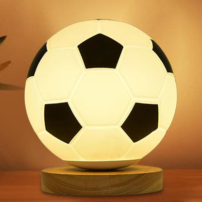 Folpus Soccer Lamp Brightness Adjustable Night Light with Wooden Base Warm Light Lighting Small Table Lamp USB Powered for Bedside Kids Gift, Flat Base