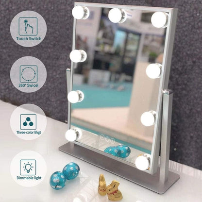Lighted Vanity Make Mirror with Light,Makeup Mirror with Dimmable LED Blubs, Screen Touch Control Three Colors Lights Ajustable Angle for Dressing Table