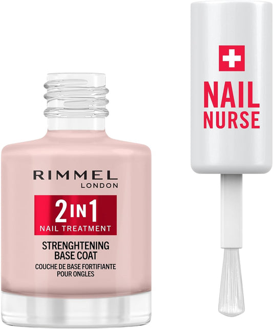 Rimmel London, Nail Care Base & Strengthener 2 in 1 Protects and Stimulates Growth - Fast Drying Vegan Formula with Celery Extract, Biotin and Amethyst 12ml